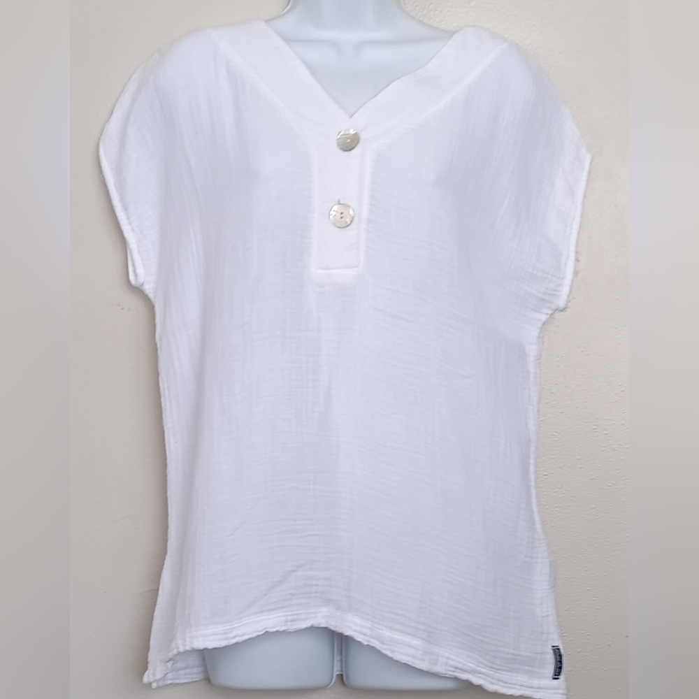 Blanc du Nil Women's Skeeveless Top White , Logo , 100 %Cotton Sz T3/40 (L)